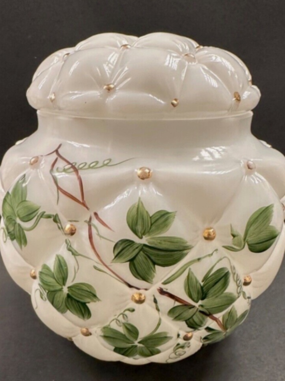 Consolidated Quilted Milk Glass with Lid 6.5" Antique Vintage